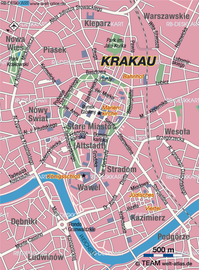 Karte von Krakau (Stadt in Polen)