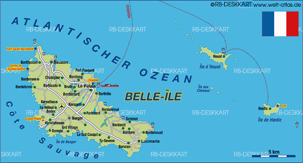 Karte von Belle Ile (Insel in Frankreich, Bretagne)