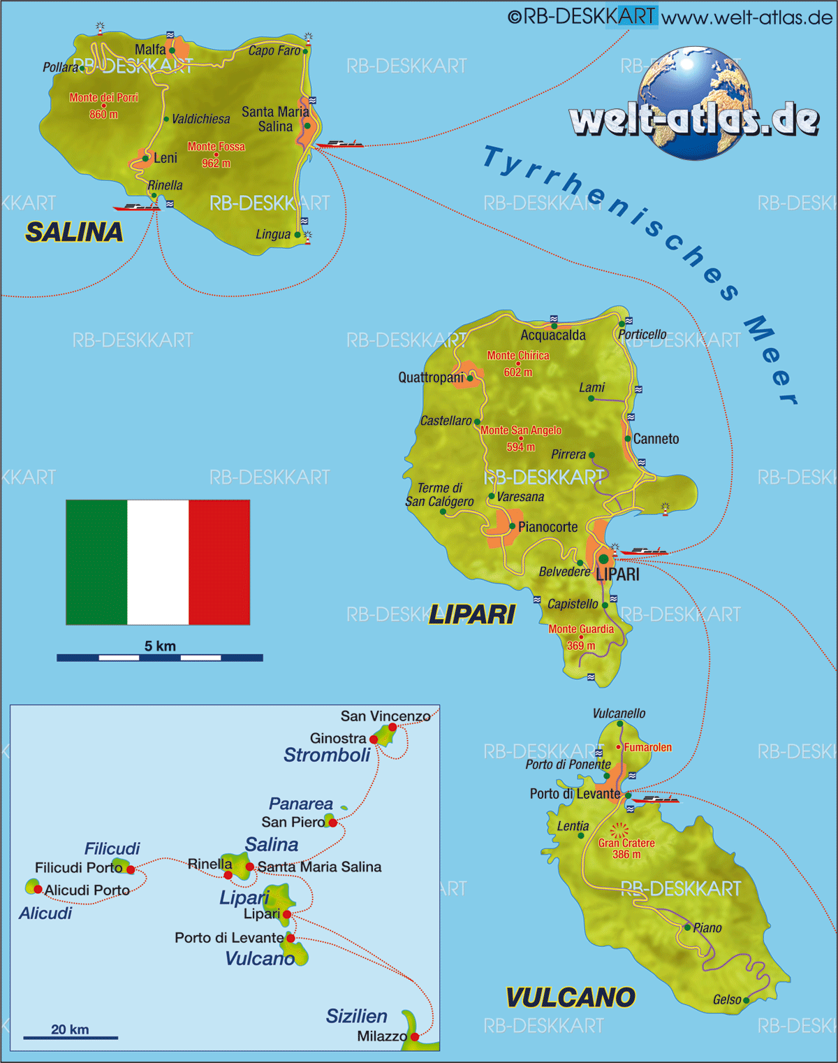 Map of Salina (Island in Italy)