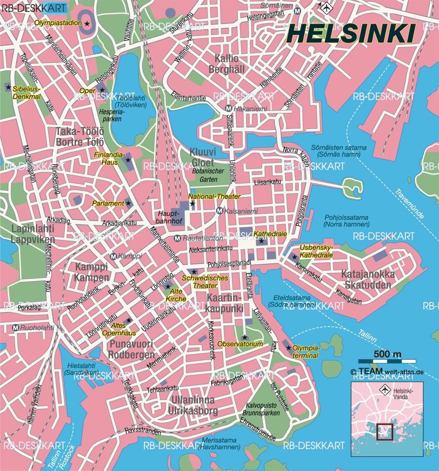 Karte von Helsinki (Stadt in Finnland)