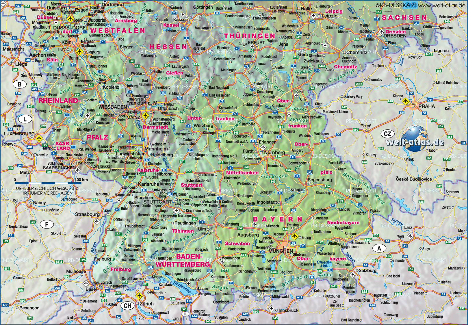 Karte von Süddeutschland (Region in Deutschland)