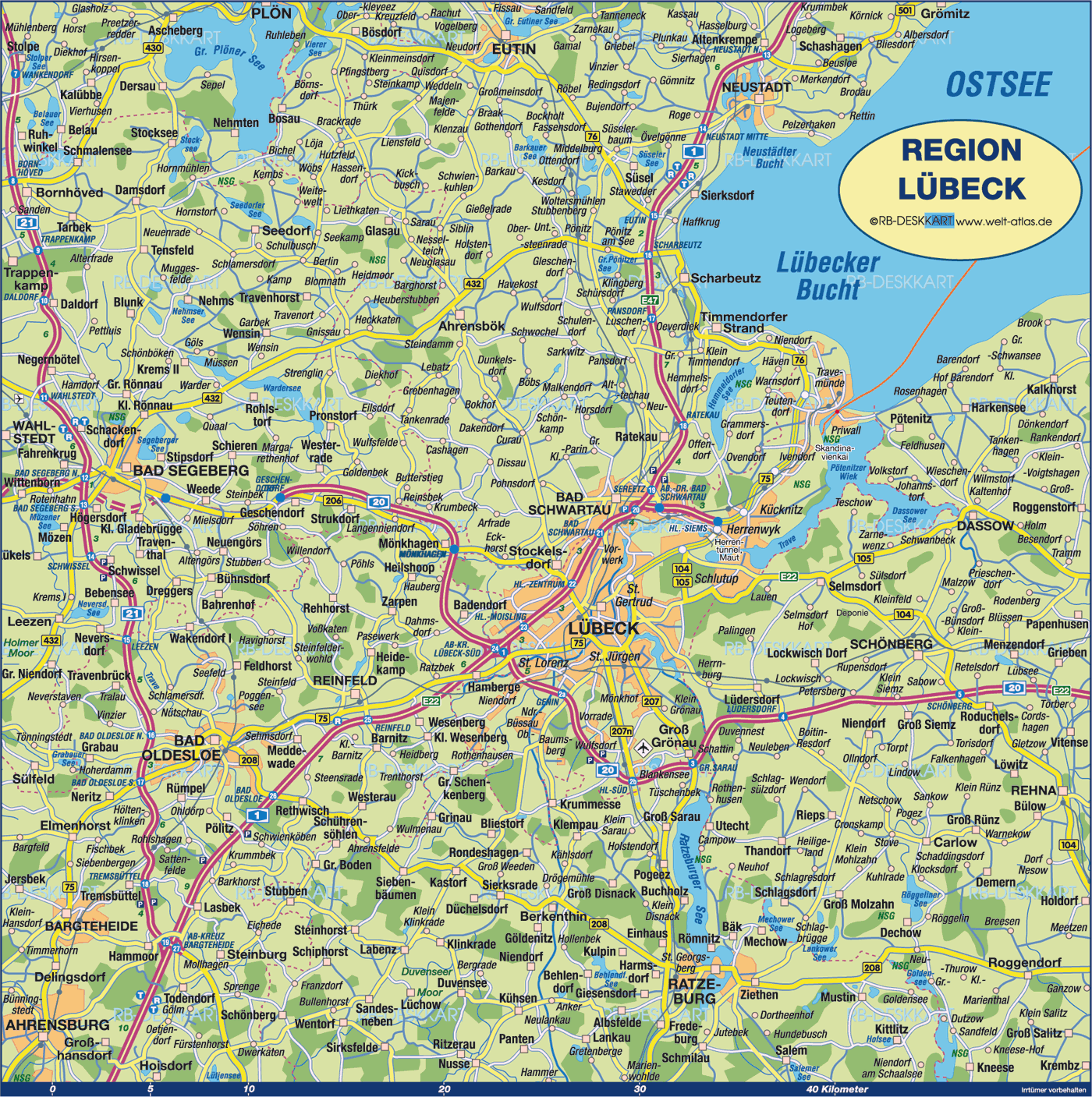 Map of Lübeck, region (Region in Germany, Schleswig-Holstein)