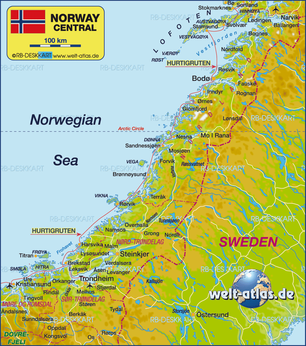 Karte von Mittelnorwegen (Region in Norwegen)