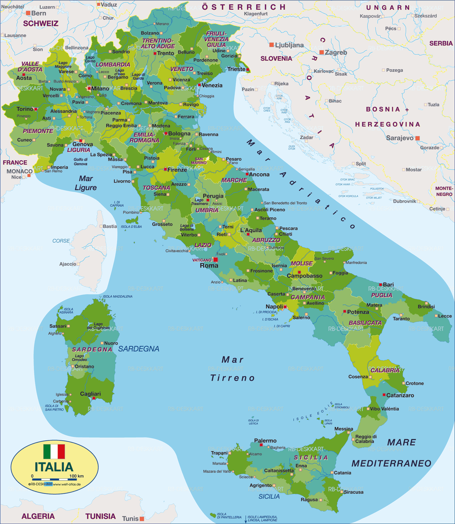 Karte von Italien, politisch (Land / Staat) | Welt-Atlas.de