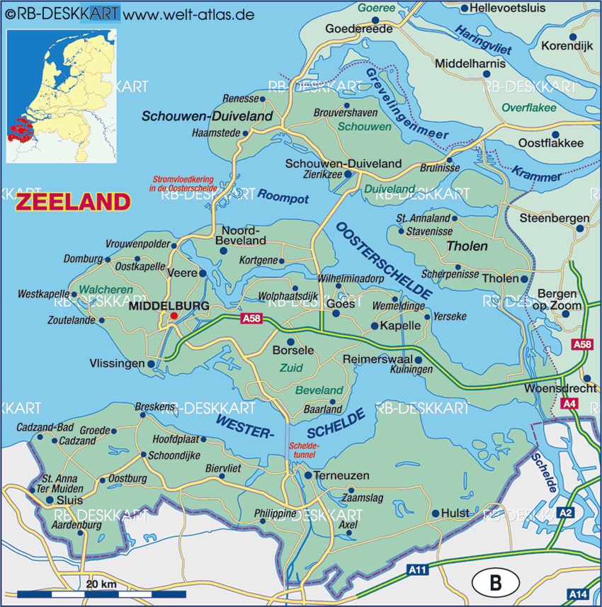 Karte von Zeeland, Provinz (Bundesland / Provinz in Niederlande)