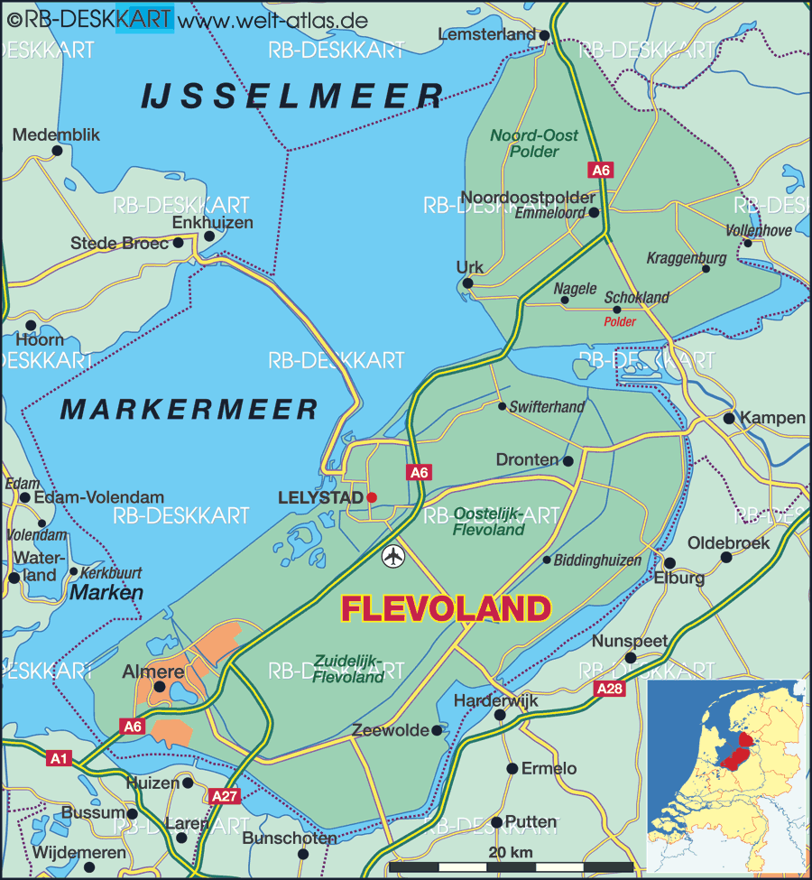 Map of Flevoland (State / Section in Netherlands)