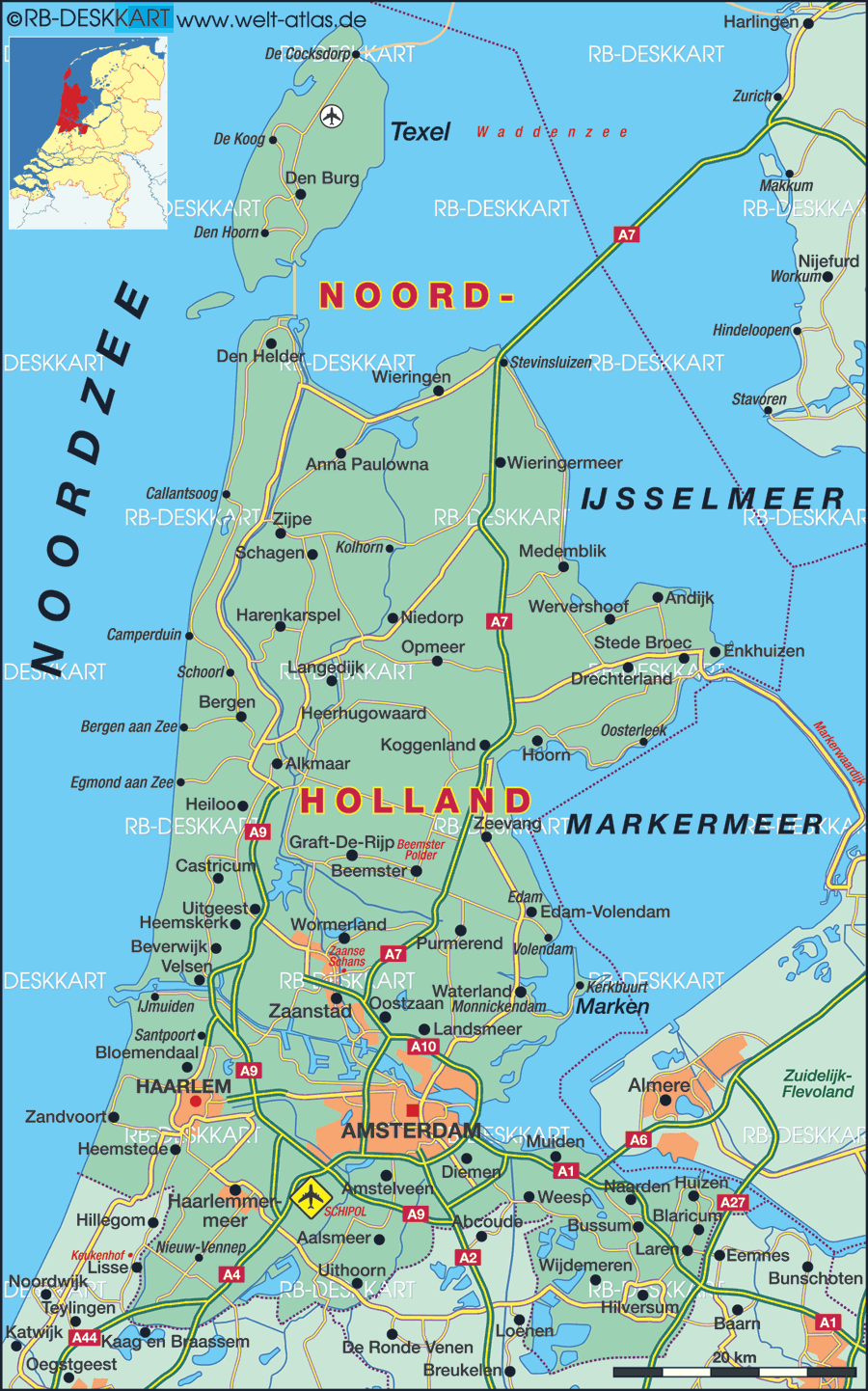 Karte von Noord-Holland, Provinz (Bundesland / Provinz in Niederlande)