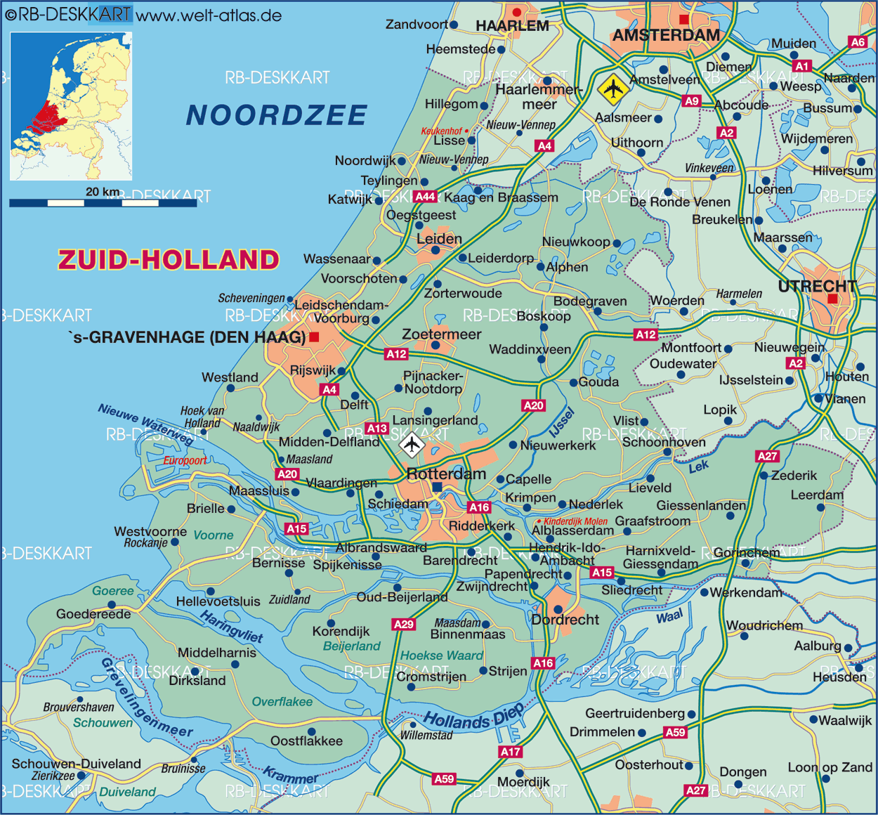 Map of Zuid-Holland (State / Section in Netherlands)