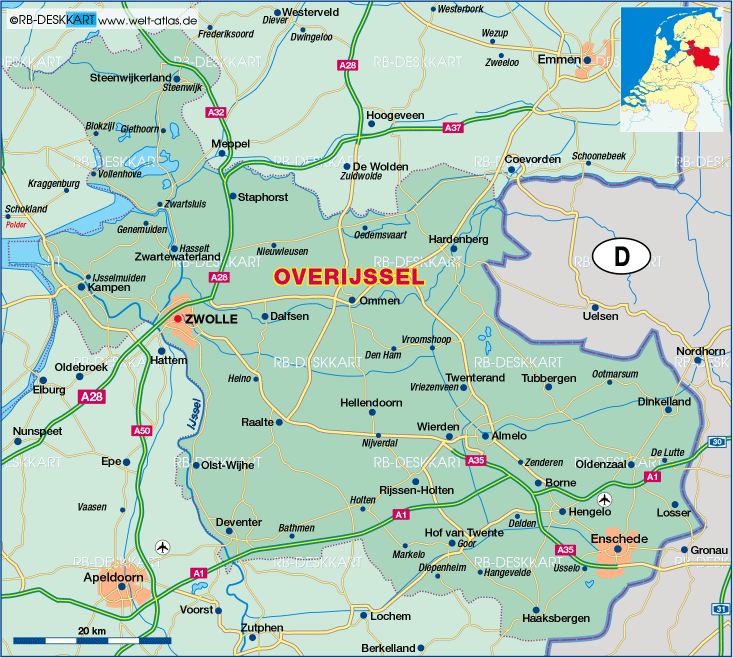 Map of Overijssel (State / Section in Netherlands)