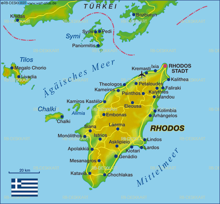 Map of Rhodos (Island in Greece) | Welt-Atlas.de