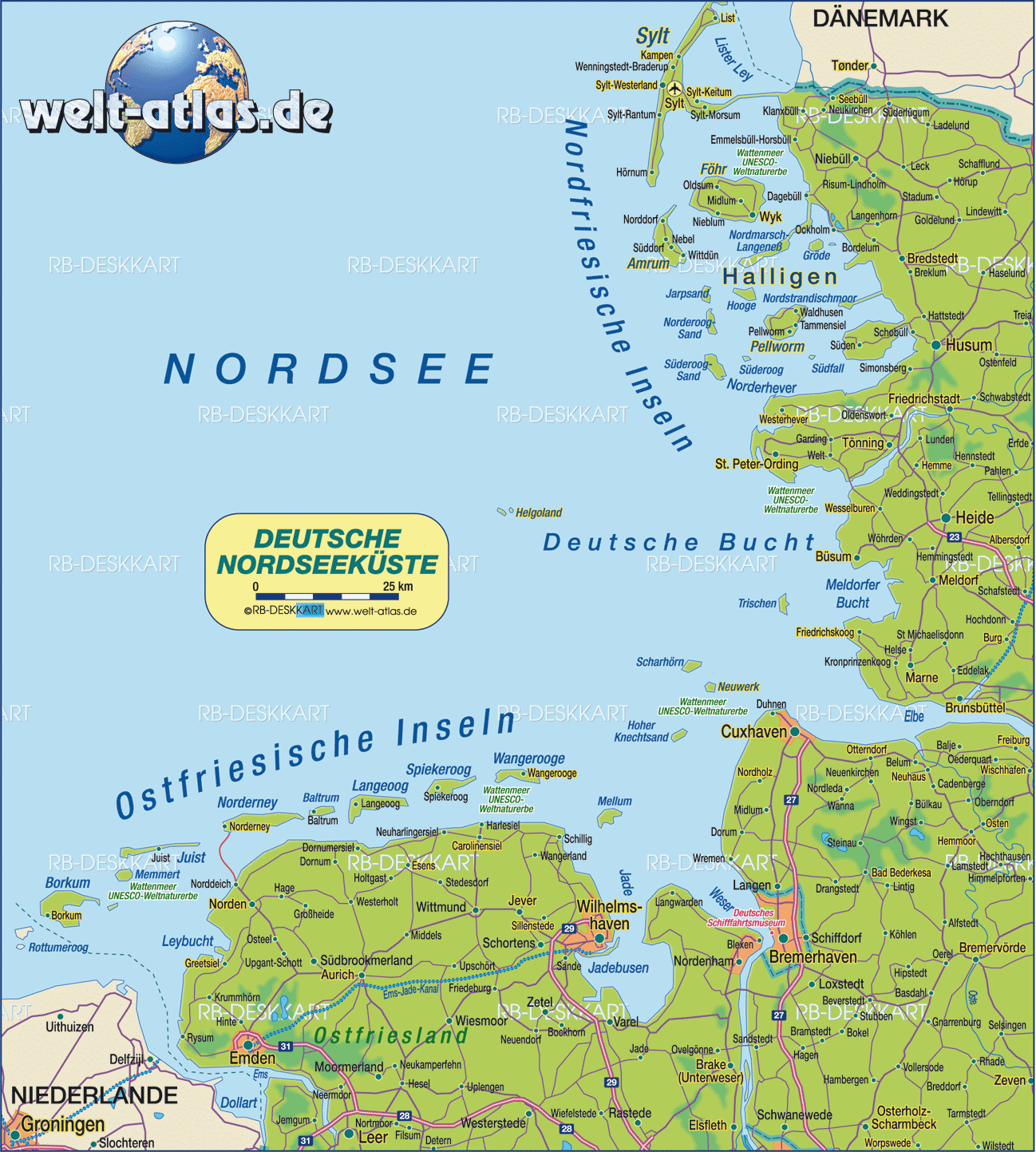 Map of North Sea Coast (Region in Germany)