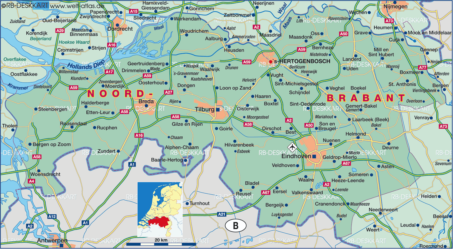 Map of North Brabant (State / Section in Netherlands)