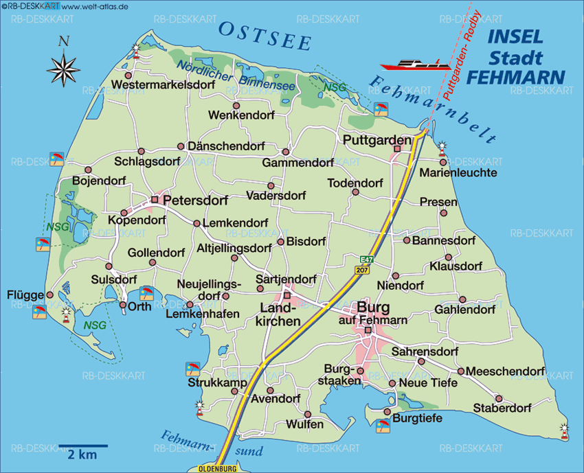 Map of Fehmarn (Island in Germany, Schleswig-Holstein)
