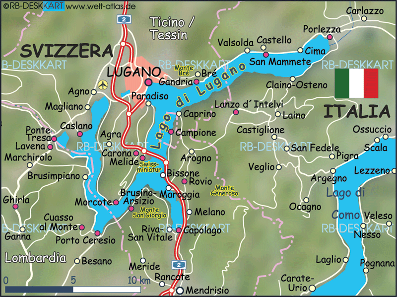 Karte von Lago di Lugano (Region in Italien / Schweiz)