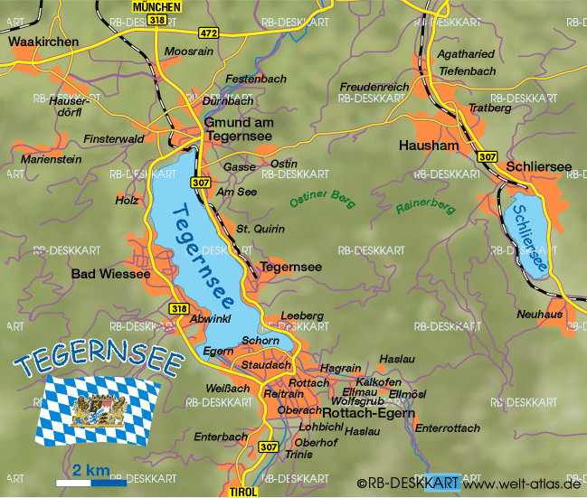 Karte von Tegernsee (Region in Deutschland, Bayern)