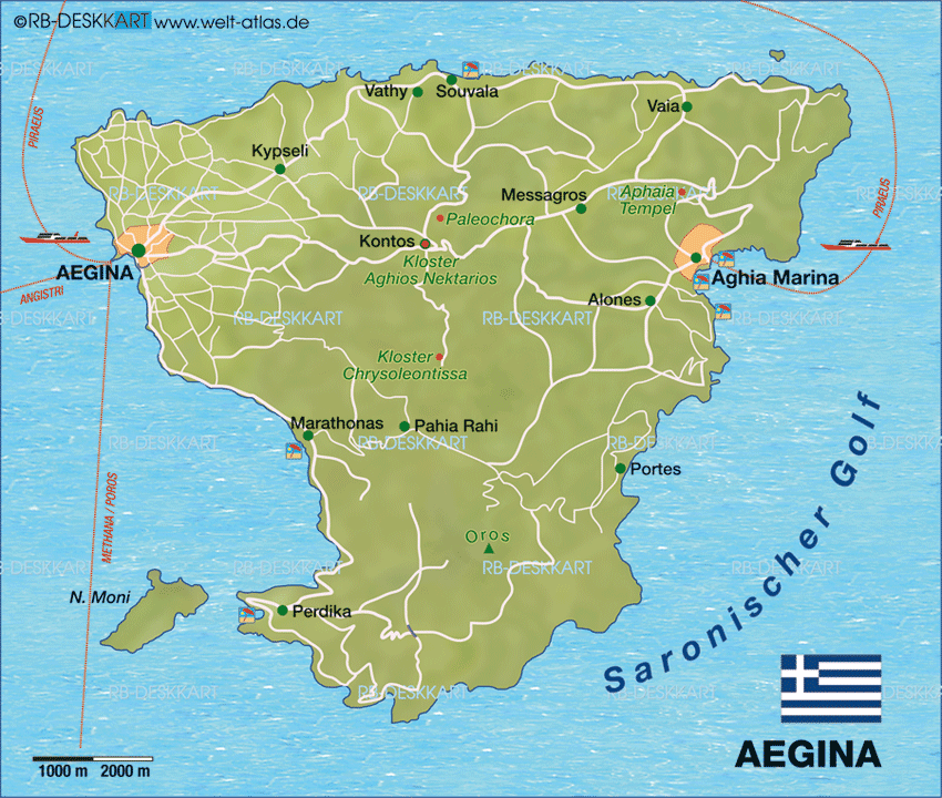 Map of Aegina (Island in Greece)