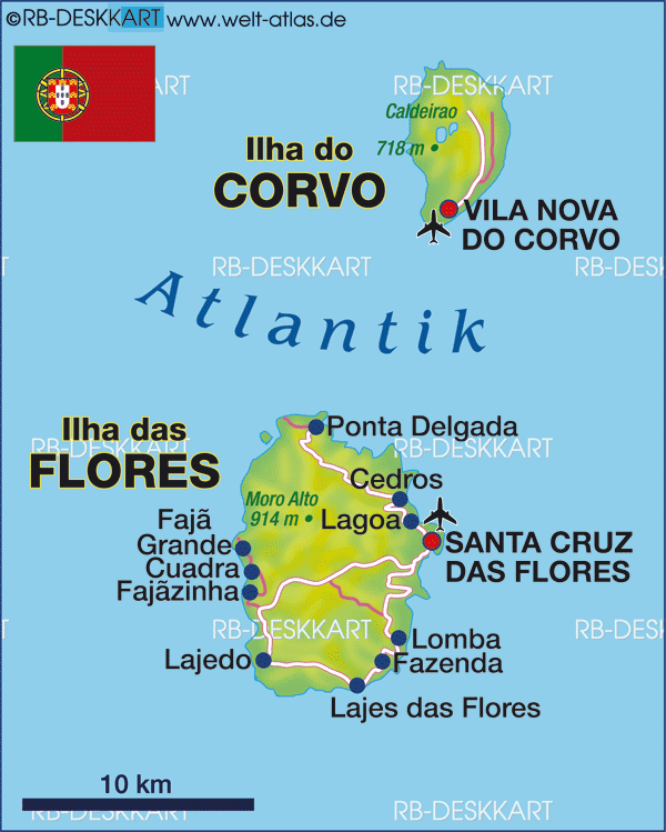 Karte von Flores, Azoren (Insel in Portugal)