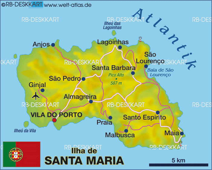 Karte von Santa Maria, Azoren (Insel in Portugal)