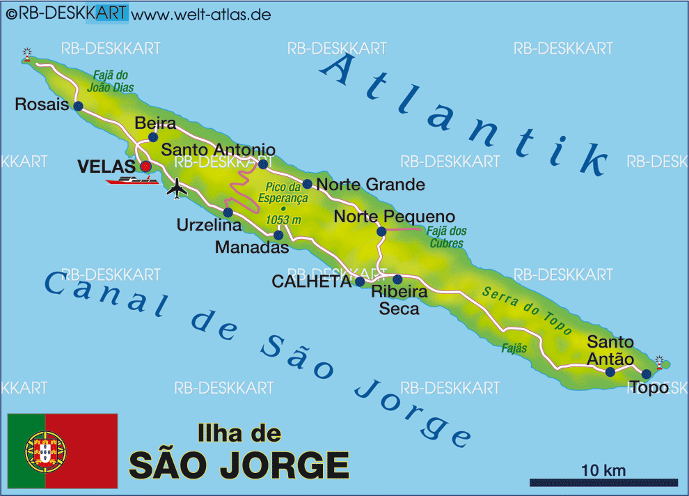 Karte von Sao Jorge, Azoren (Insel in Portugal, Açores)