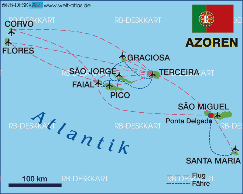 Map of Azores Islands (Region in Portugal)