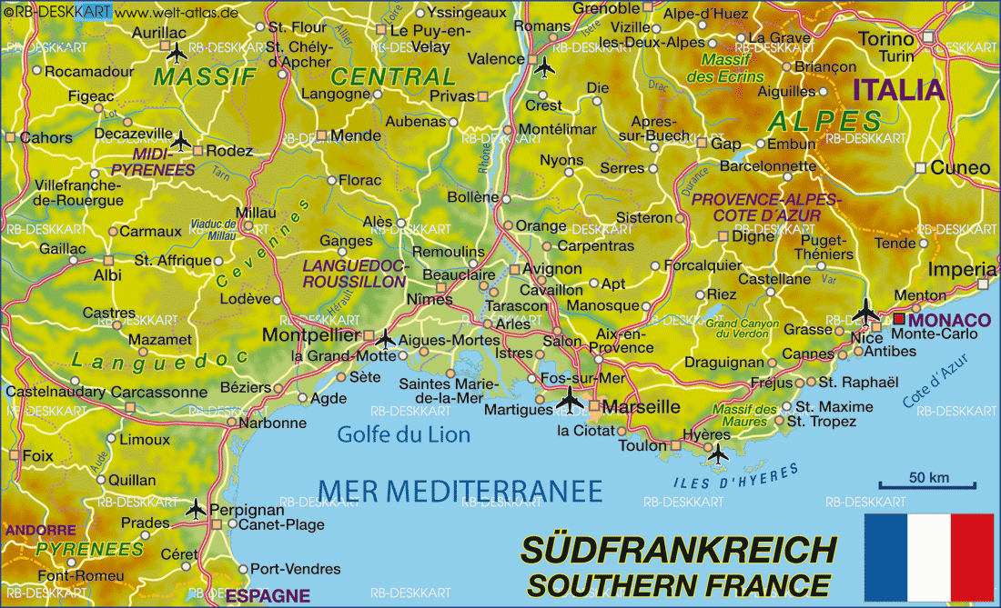 Karte von Südfrankreich (Region in Frankreich)