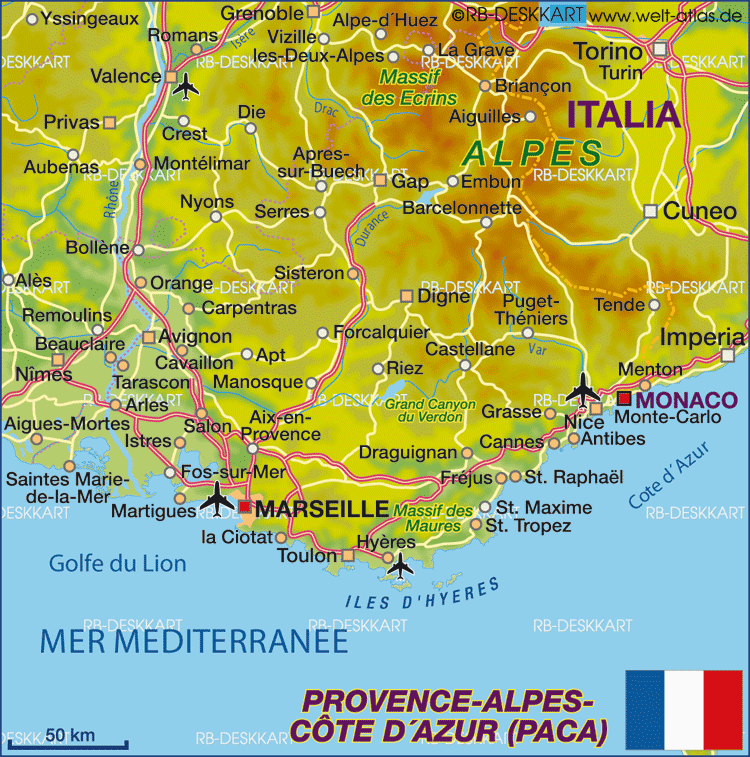 Karte von Provence-Alpes-Cote d´Azur (Bundesland / Provinz in Frankreich)