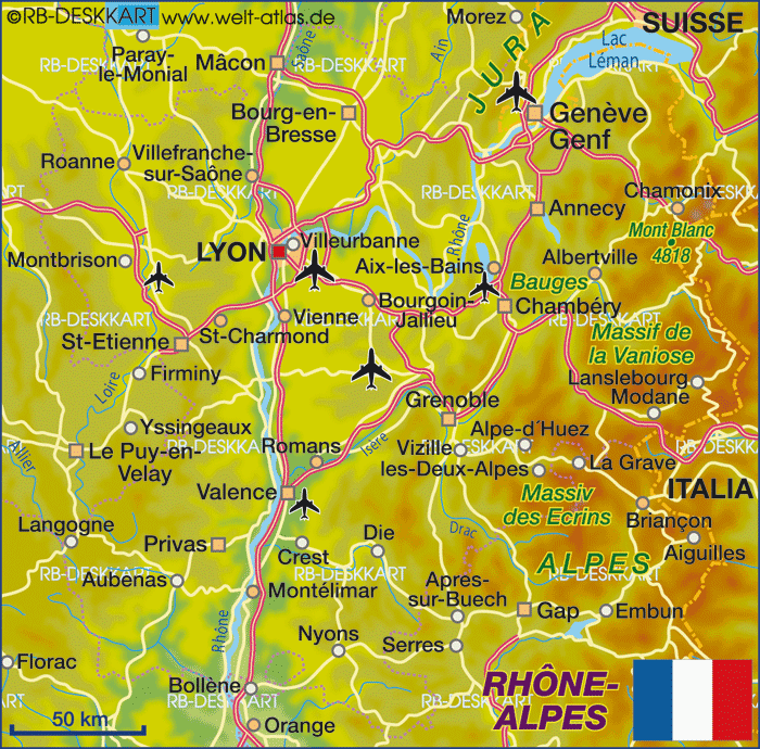 Map of Rhone-Alpes (State / Section in France)