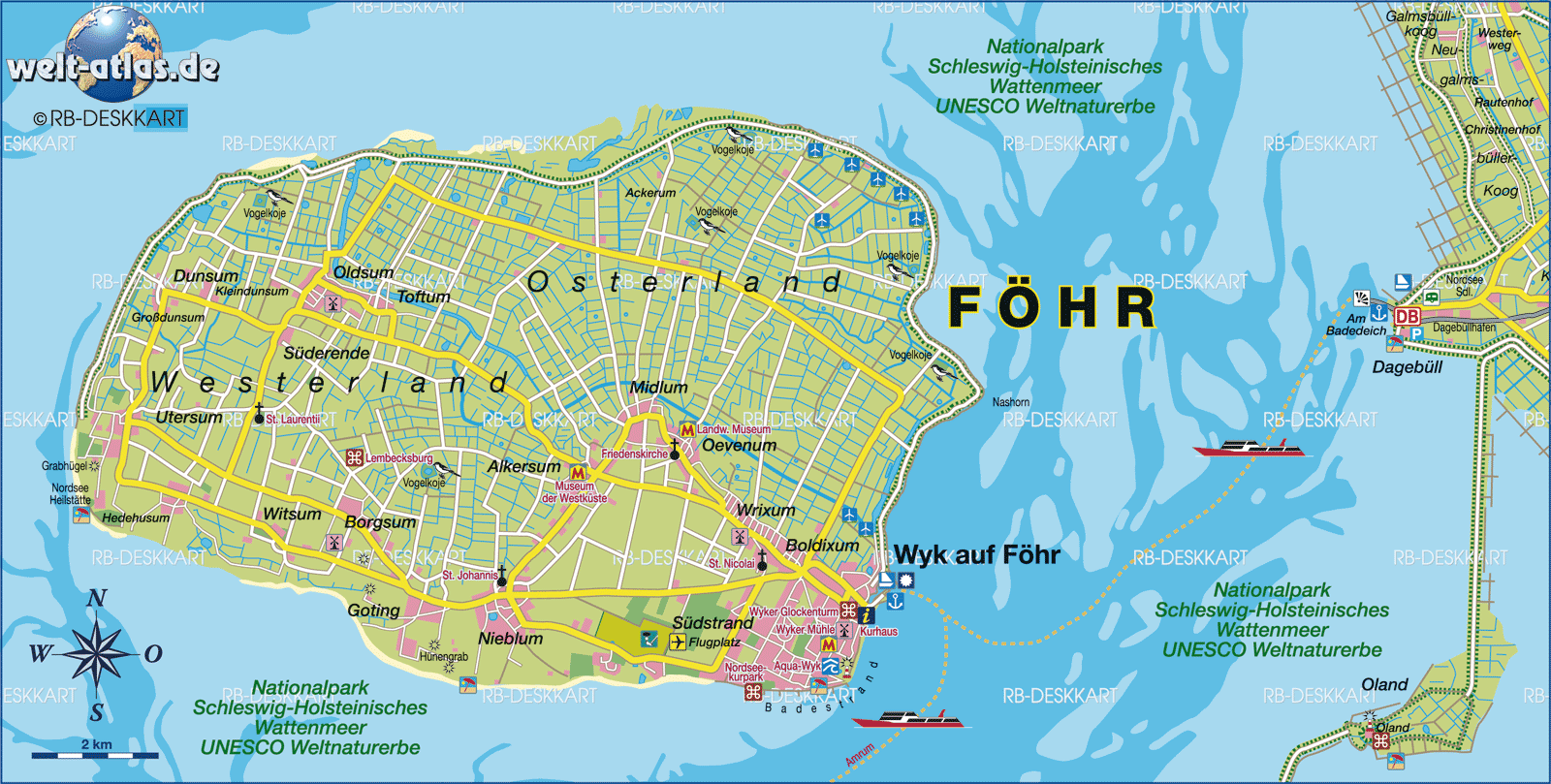 Map of Föhr (Island in Germany, Schleswig-Holstein)