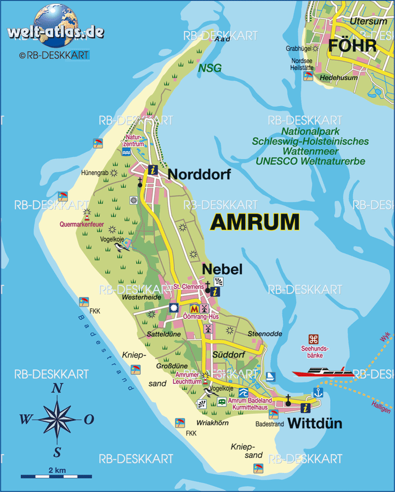 Karte von Amrum (Insel in Deutschland, Schleswig-Holstein) | Welt-Atlas.de