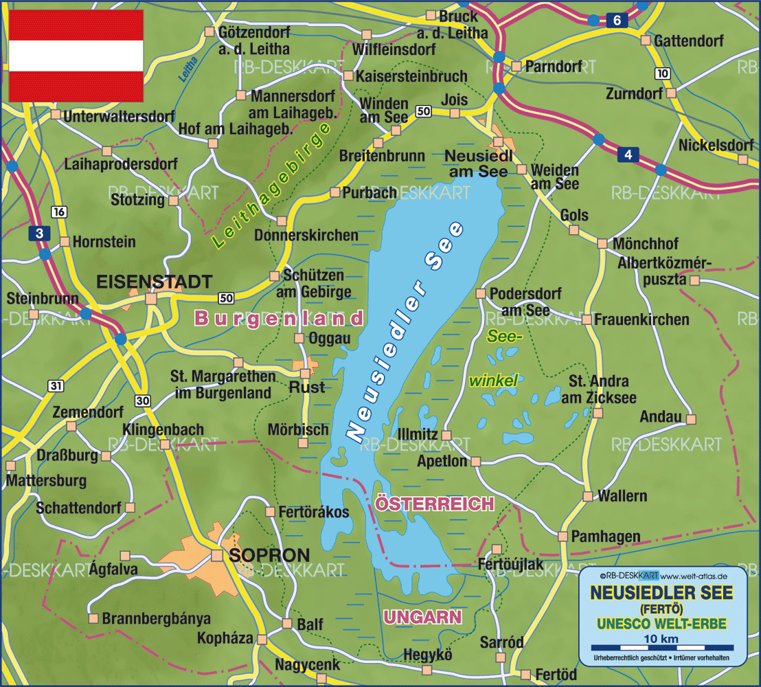 Map of Lake Neusiedl (Region in Austria)