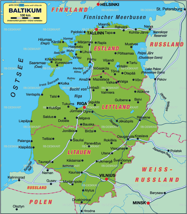 Karte von Baltikum (Region in Estland Lettland Litauen) | Welt-Atlas.de