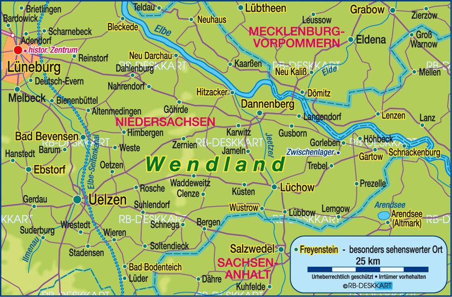 Karte von Wendland (Region in Deutschland, Niedersachsen)