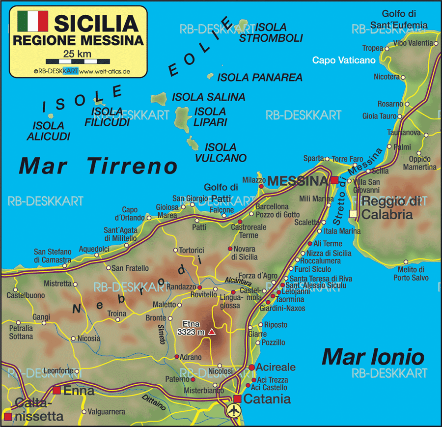 Karte von Messina, Region (Region in Italien, Sizilien)
