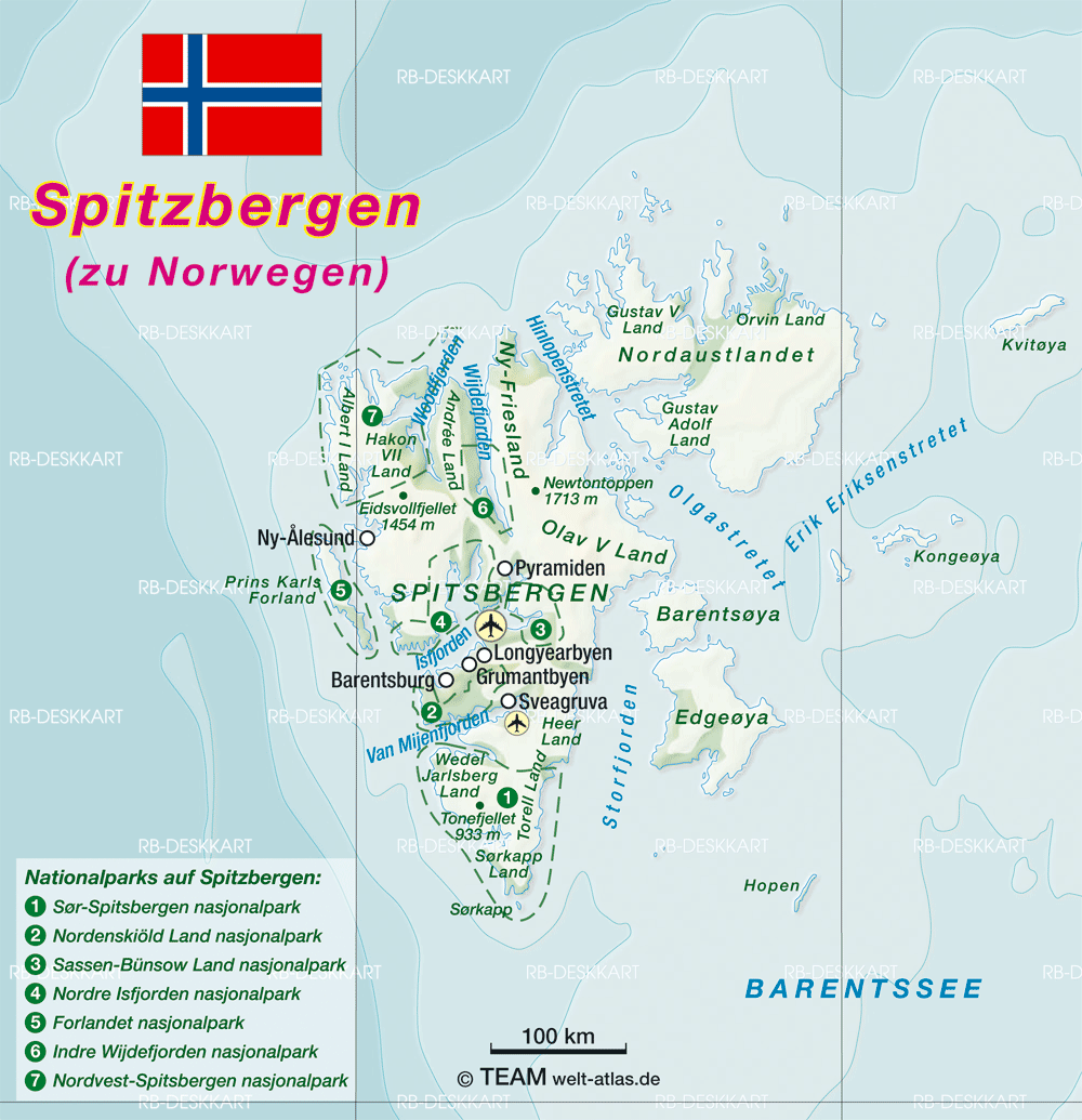 Karte von Spitzbergen (Insel in Norwegen)