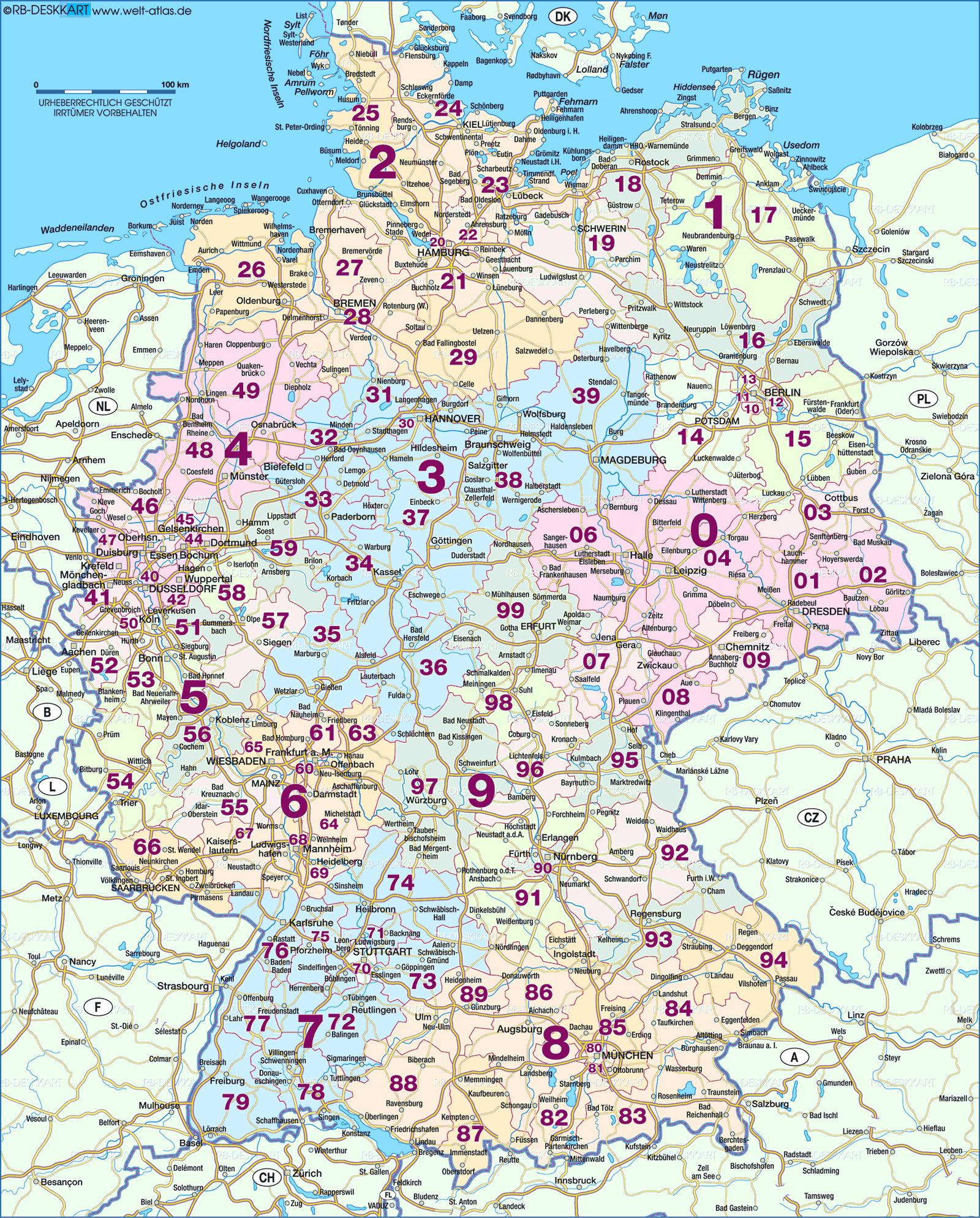 Karte von Deutschland Postleitzahlen (Land / Staat)