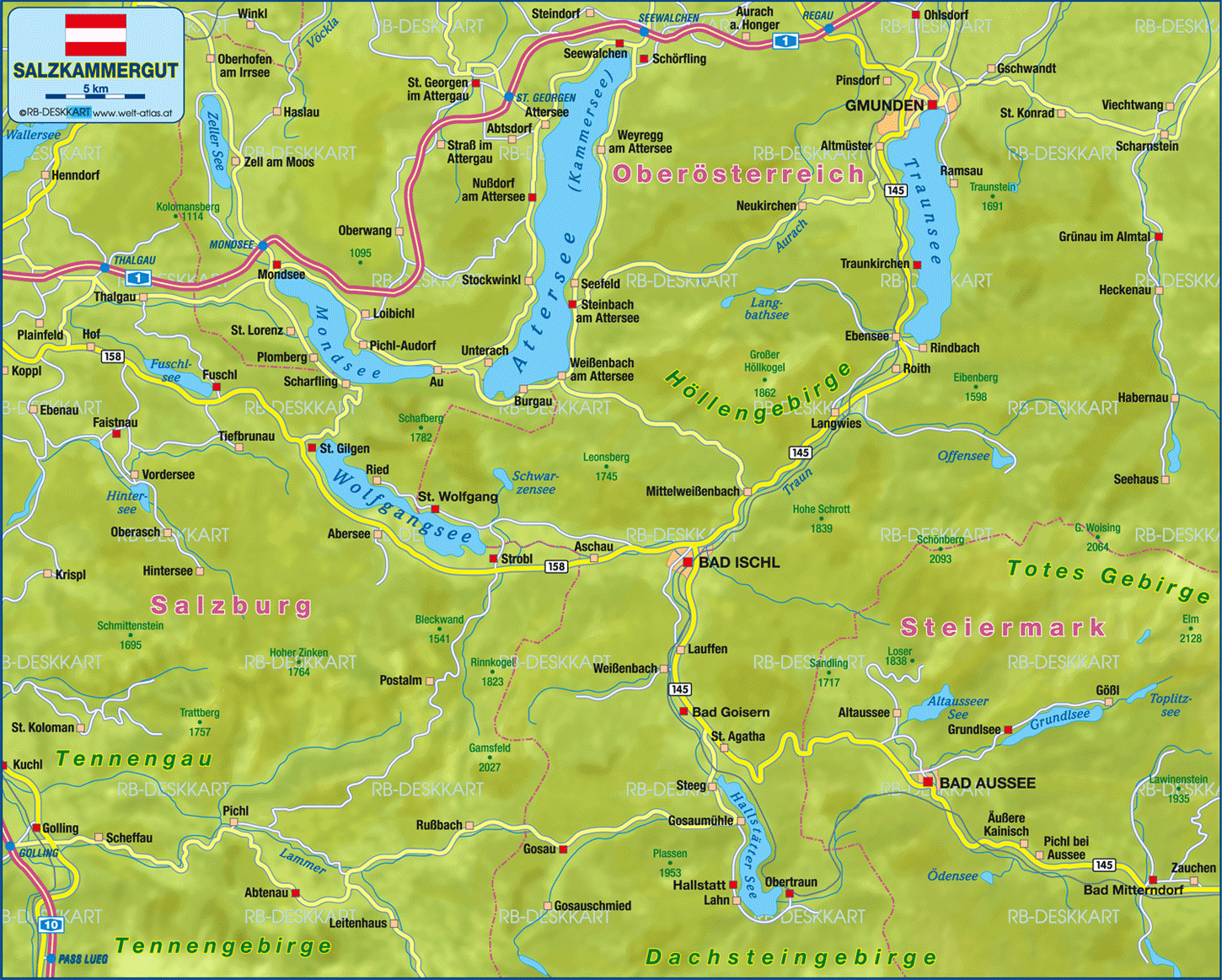 Karte von Salzkammergut (Region in Österreich)