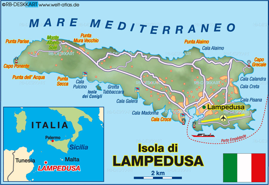 Map of Lampedusa (Island in Italy)