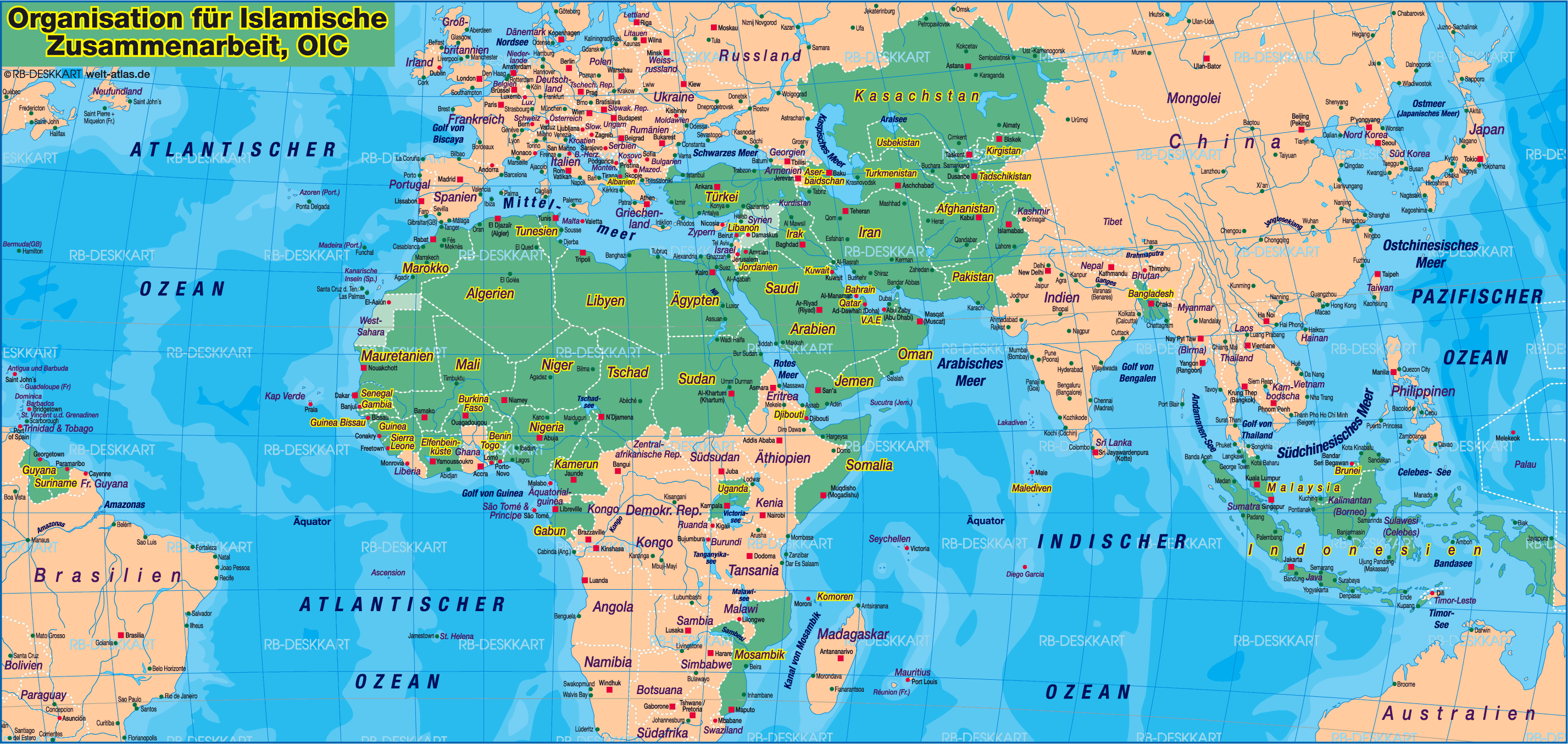 Karte von Islamische Staaten (Themenkarte in 57 Länder)