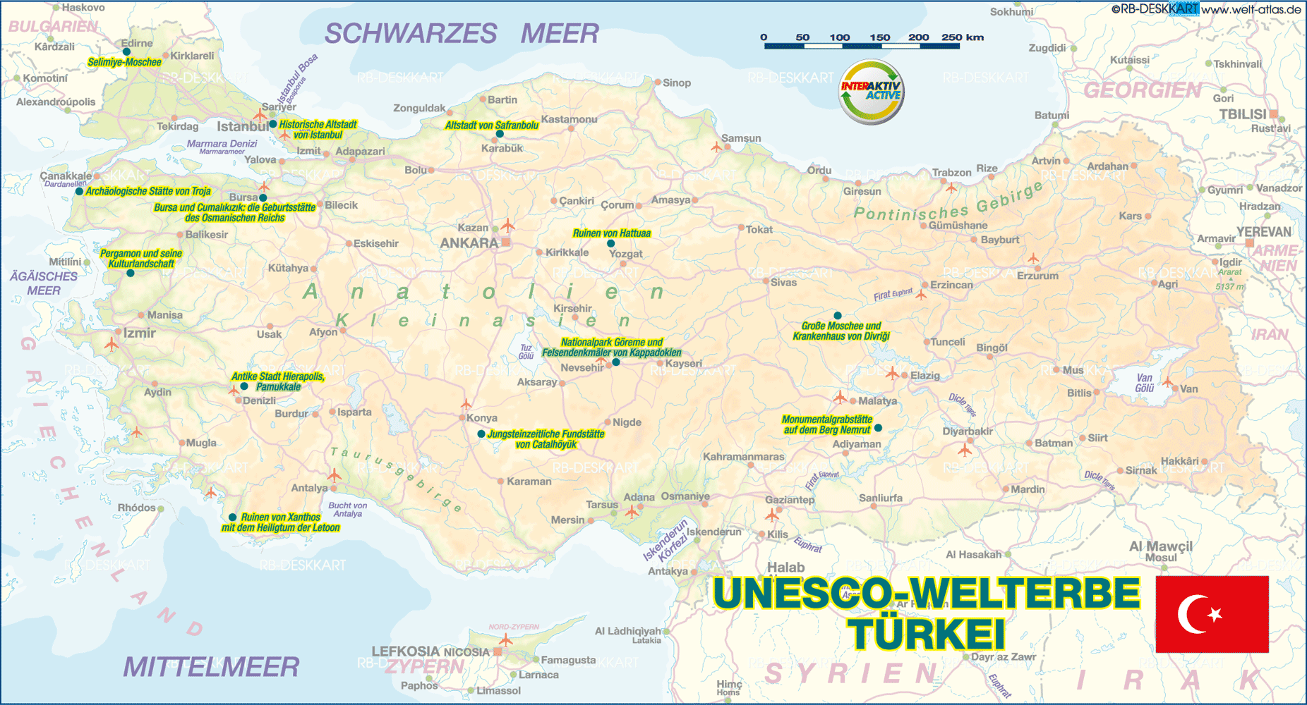 Karte von UNESCO Welterbe Türkei (Land / Staat)