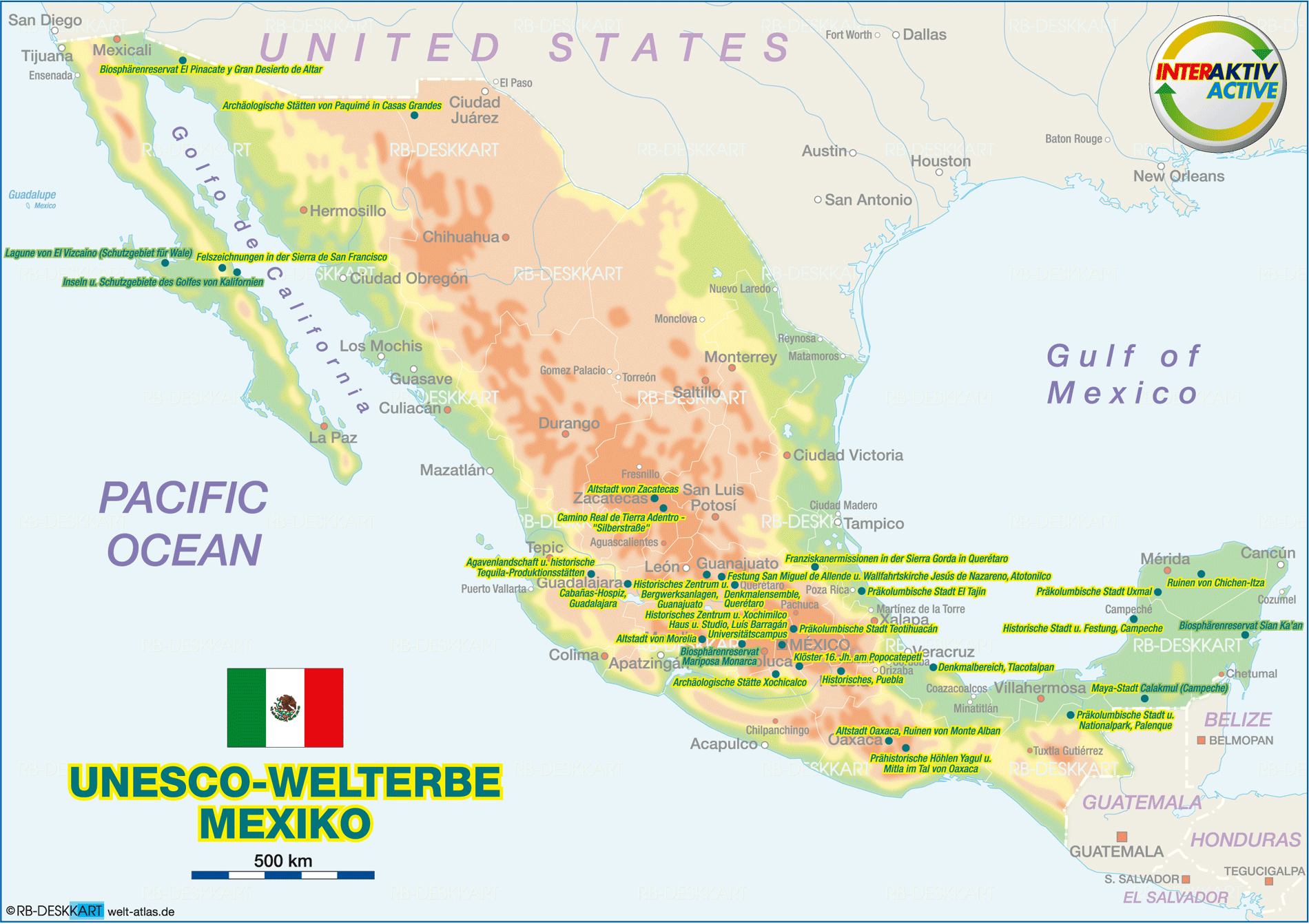 Karte von UNESCO Welterbe Mexiko (Land / Staat)