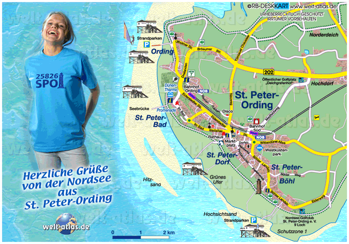 Map of St. Peter-Ording - Postcard - Greetings from the North Sea (Art