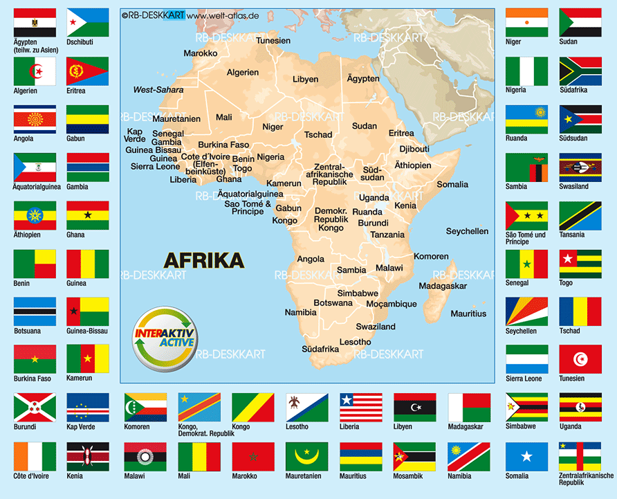 Karte von Flaggen Afrika (Themenkarte in 54 Länder)