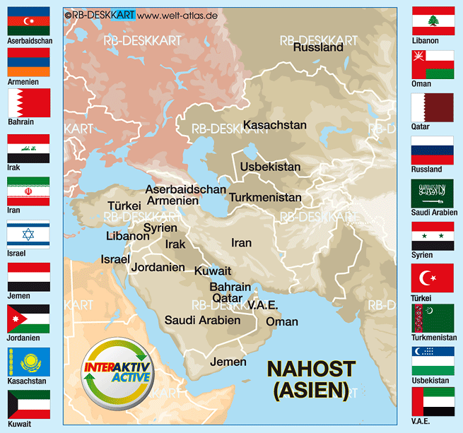 Karte von Flaggen Nahost (Region in 20 Länder)