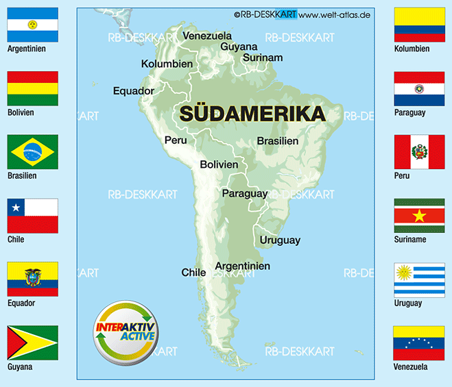Karte von Flaggen Südamerika (Region in 12 Länder)