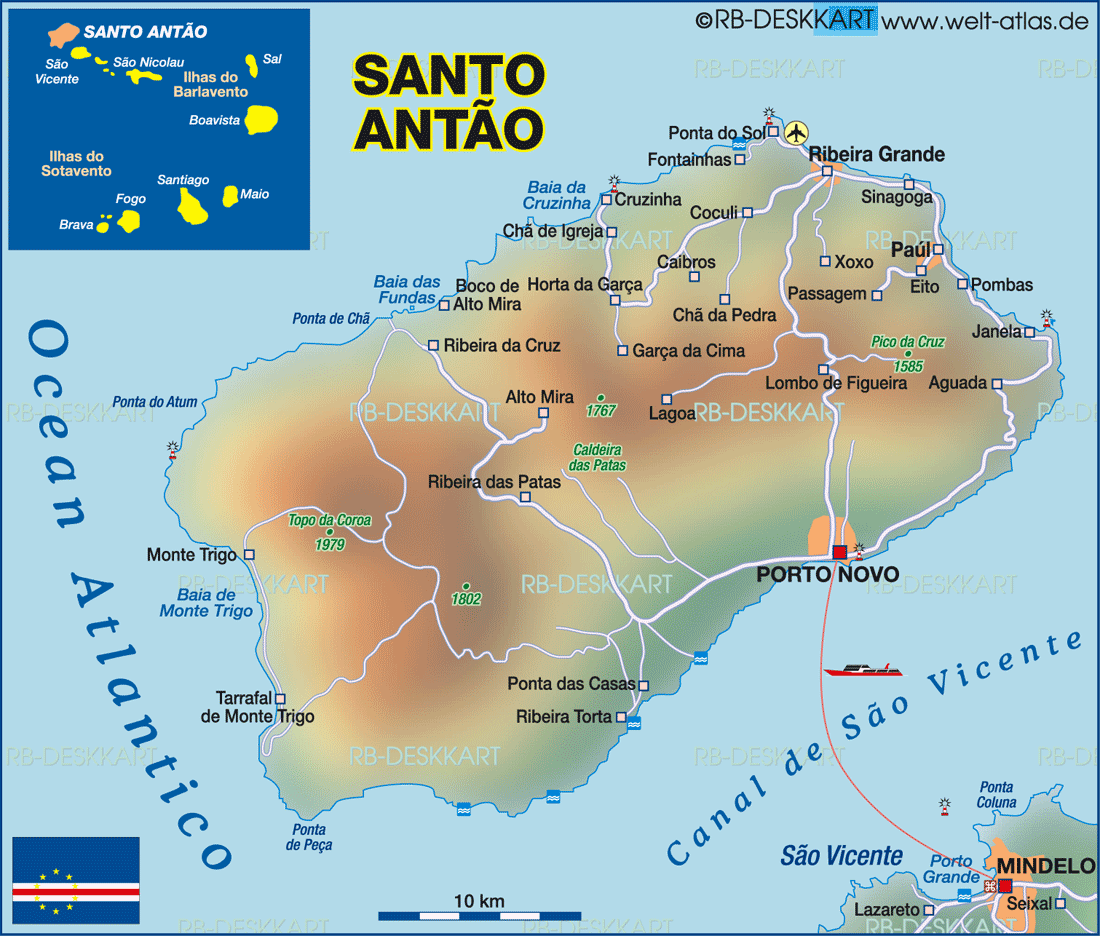 Karte von Santo Antao (Insel in Kap Verde)