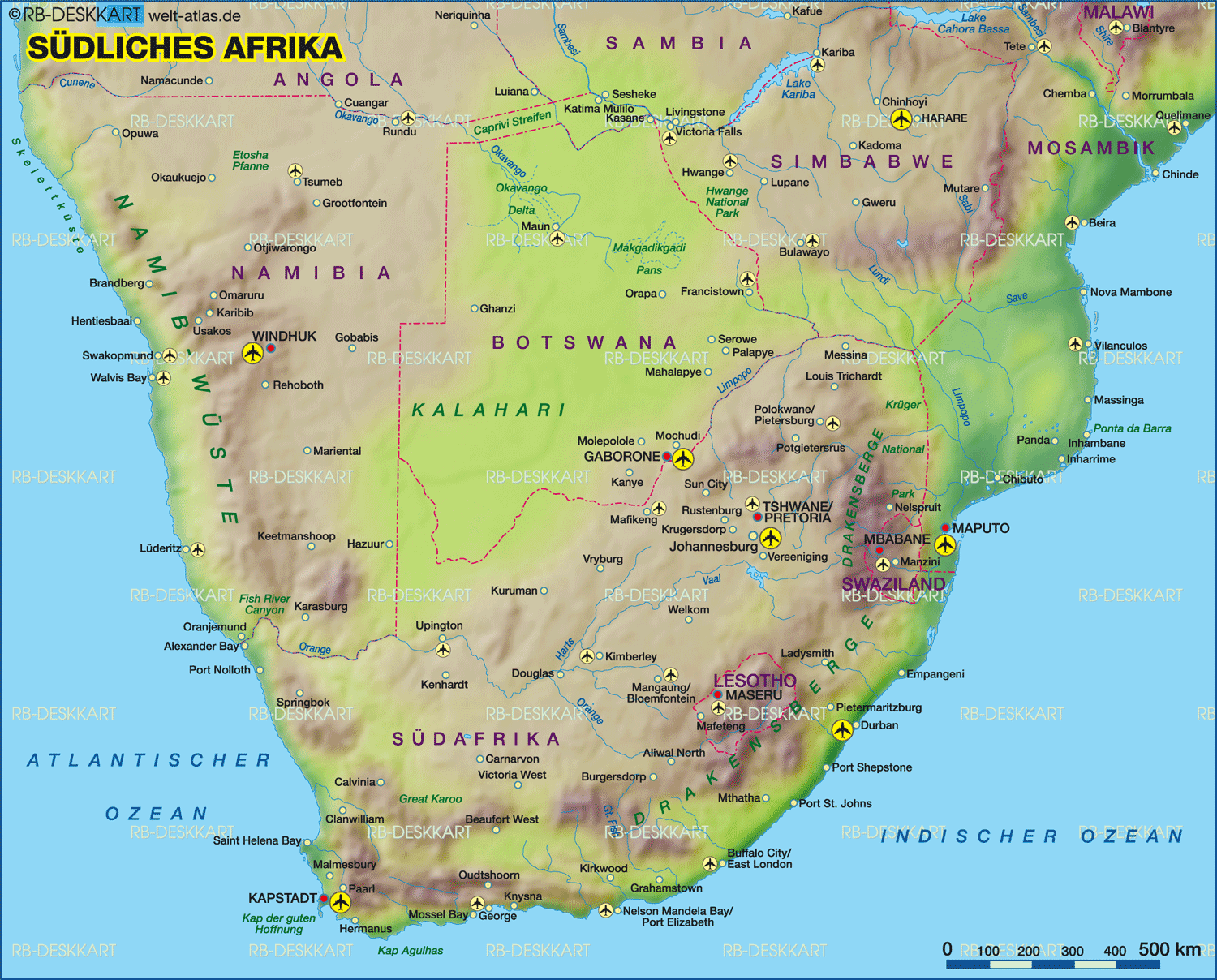 Karte von Südliches Afrika (Region in mehrere Länder)