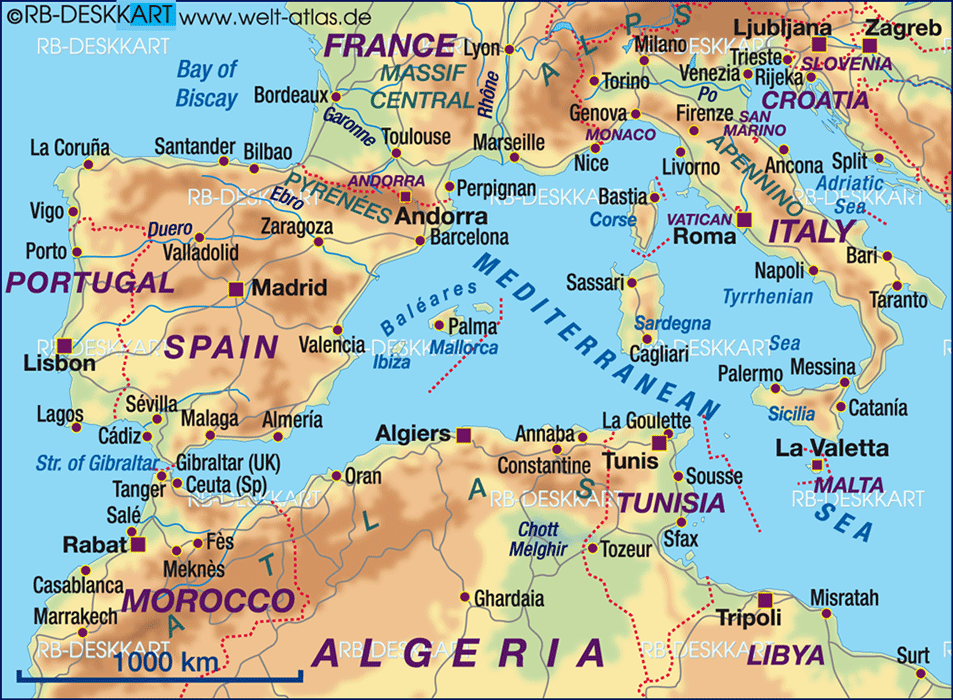 Map of Mediterranean Sea West (Region in several countries)