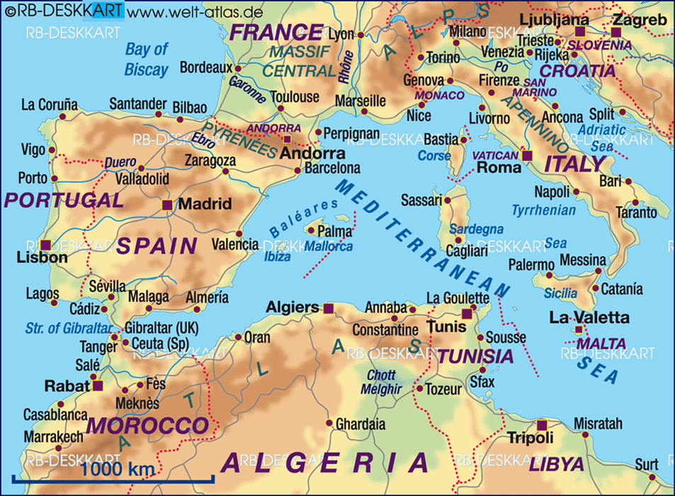 karte mittelmeerländer Karte Von Westliches Mittelmeer Region In Mehrere Lander Welt Atlas De karte mittelmeerländer