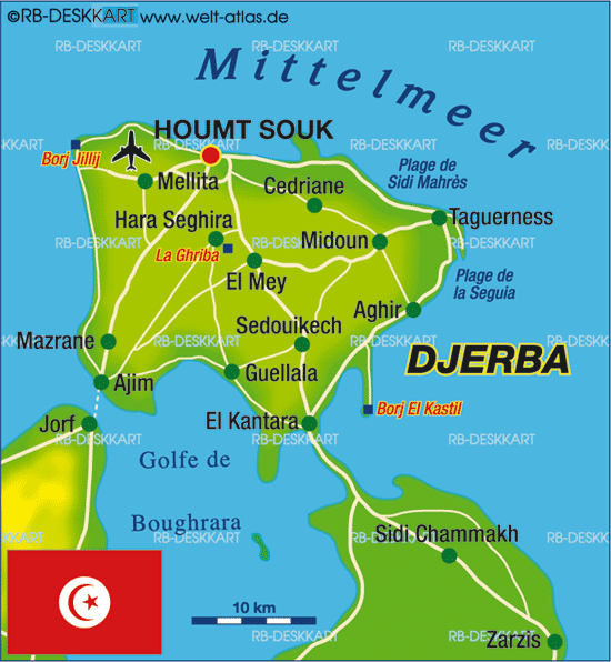 Karte von Djerba (Insel in Tunesien)