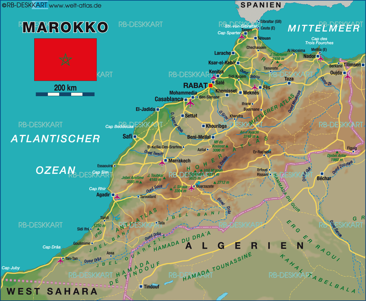 Karte von Marokko (Land / Staat)